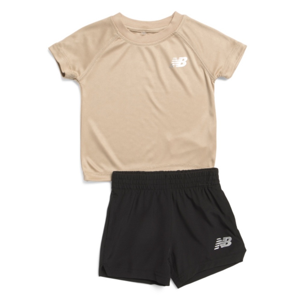 NWT tan & black New Balance 2 piece shorts set 12M